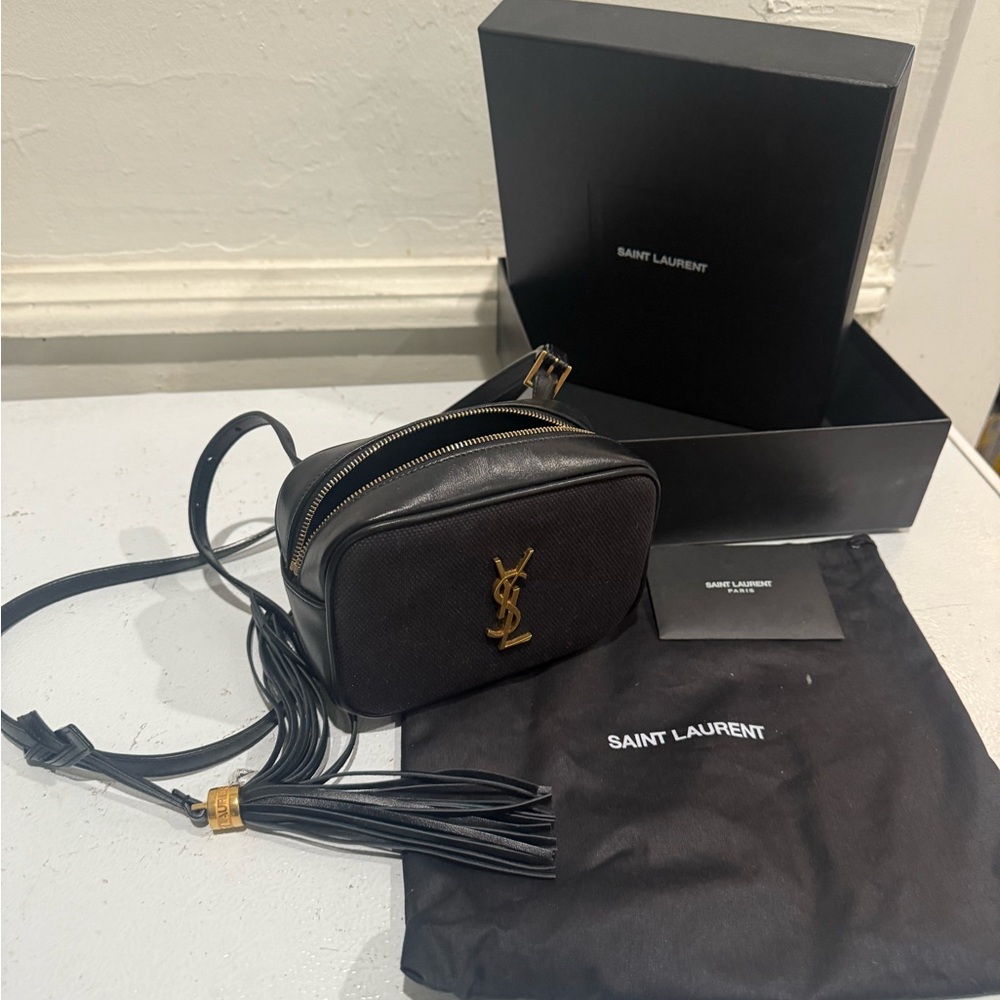 Authentic Saint Laurent Black Canvas Lou Camera Bag
